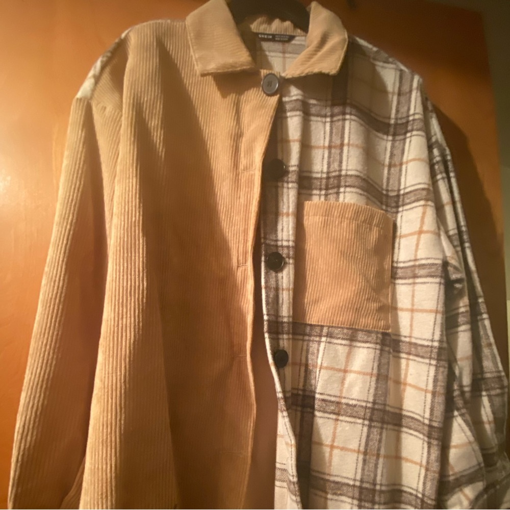 Corduroy with plaid print button up/shacket